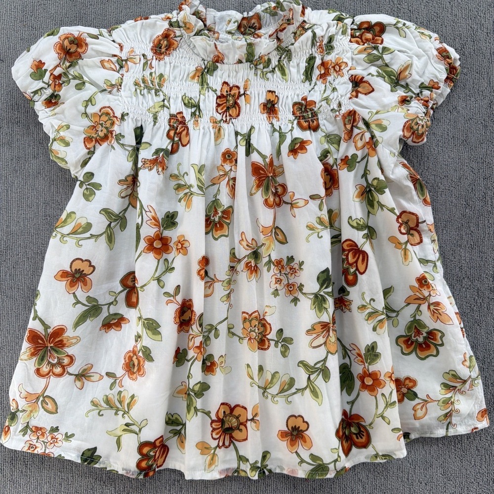 Janie & Jack Floral Smocked Puff Sleeve Peasant Top‎ Girls Size 6 Boho Prairie